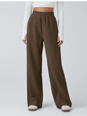 HALARA Wide-Leg Ribbed Lounge Pants in Dark Brown and Cream. Two pants!